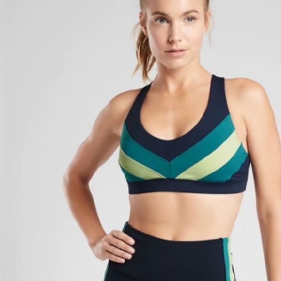 Athleta Blue and Green Racerback Sports Bra Seamless Design - Picture 1 of 10